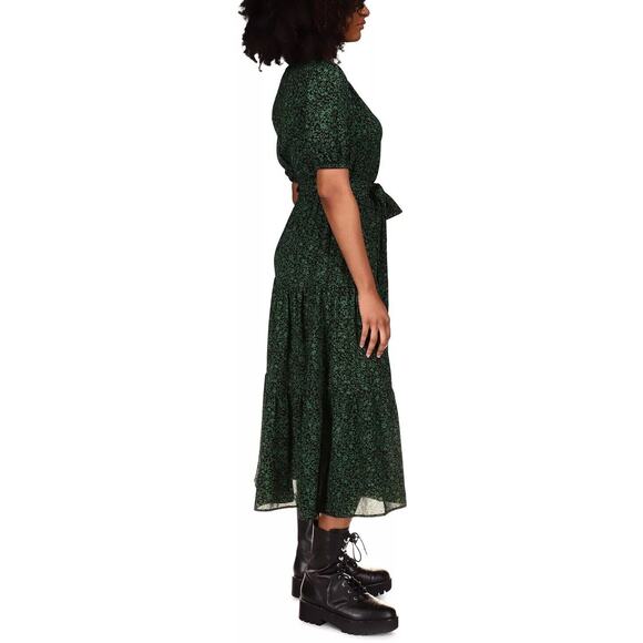 Michael Kors Women Dark Green Floral Belted Boho Midi Dress Petite Size P/XS - Picture 4 of 4